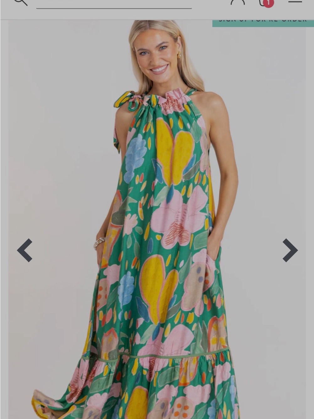 Umgee Green Floral Tie-Halter Maxi Dress